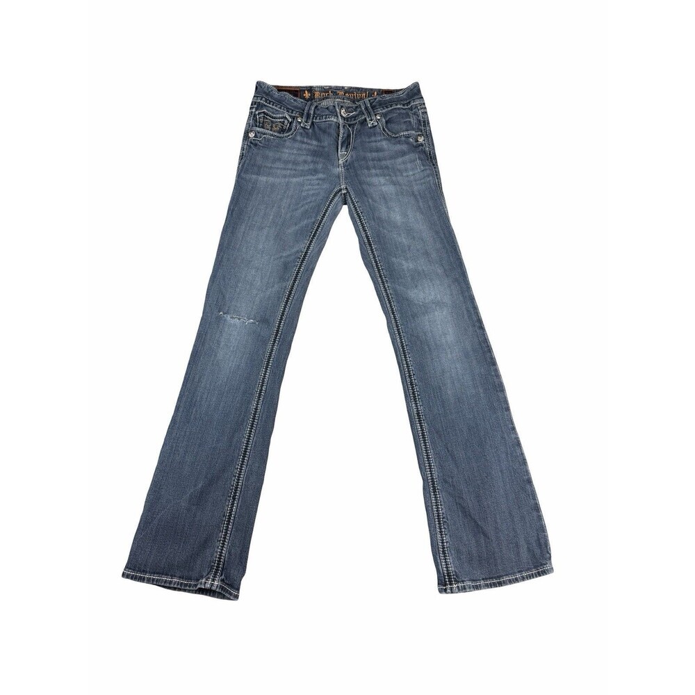 Rock Revival Debbie Bootcut Blue Jeans Women's Size 28 Thick Stitch Flap Pocket